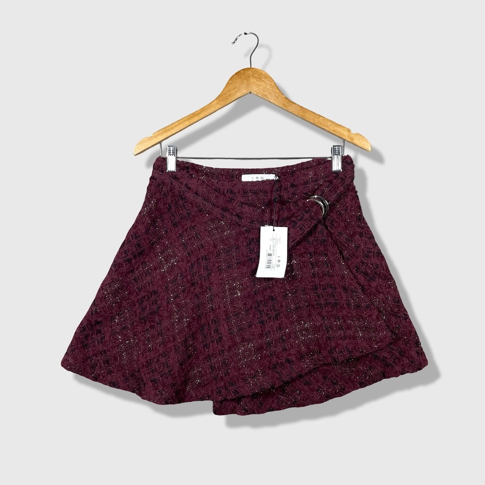 IRO Solfin Skirt Women 38 Burgundy Tweed Metallic Parisian Chic Luxury NWT